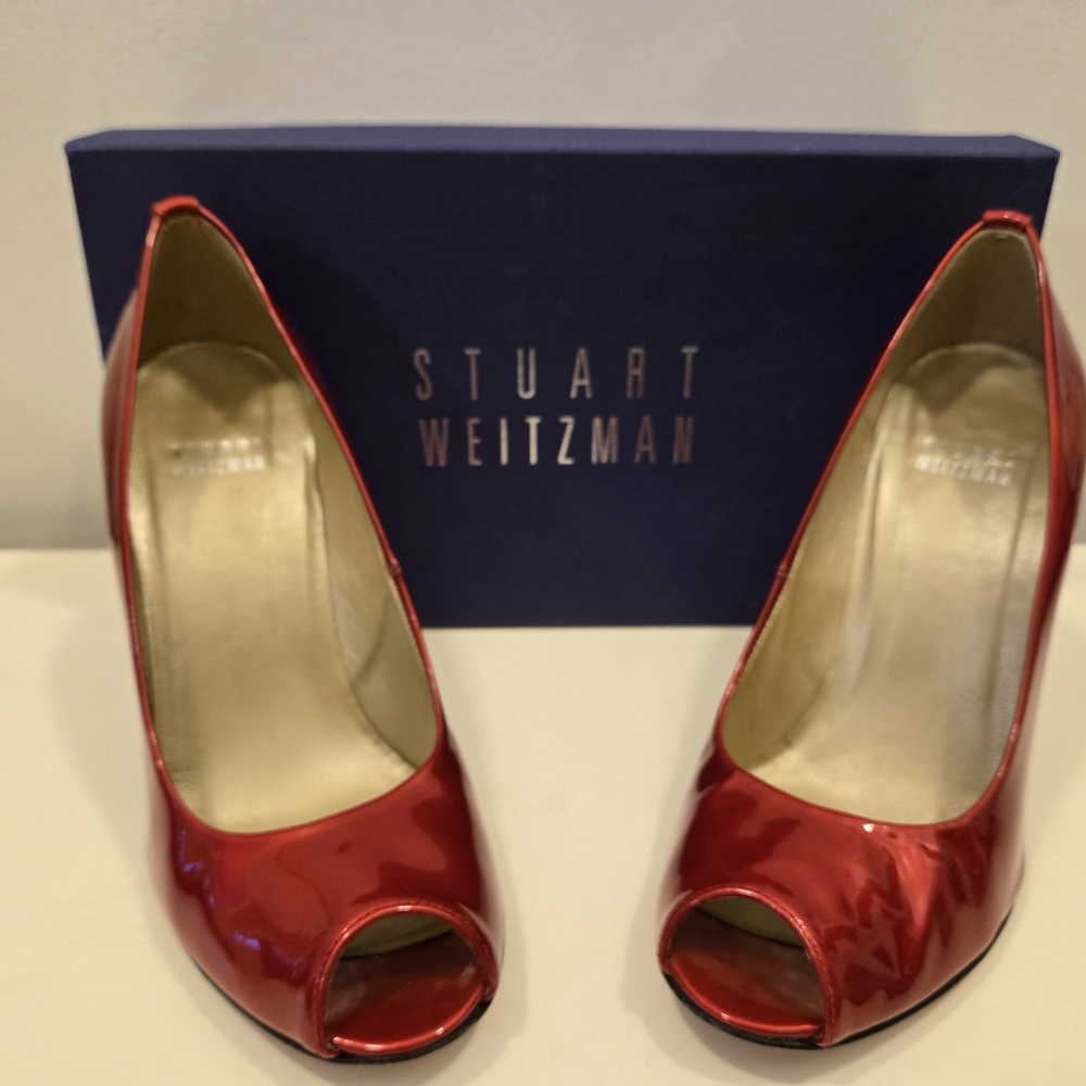Stuart Weitzman Red Peep Toe Heels 6.5M